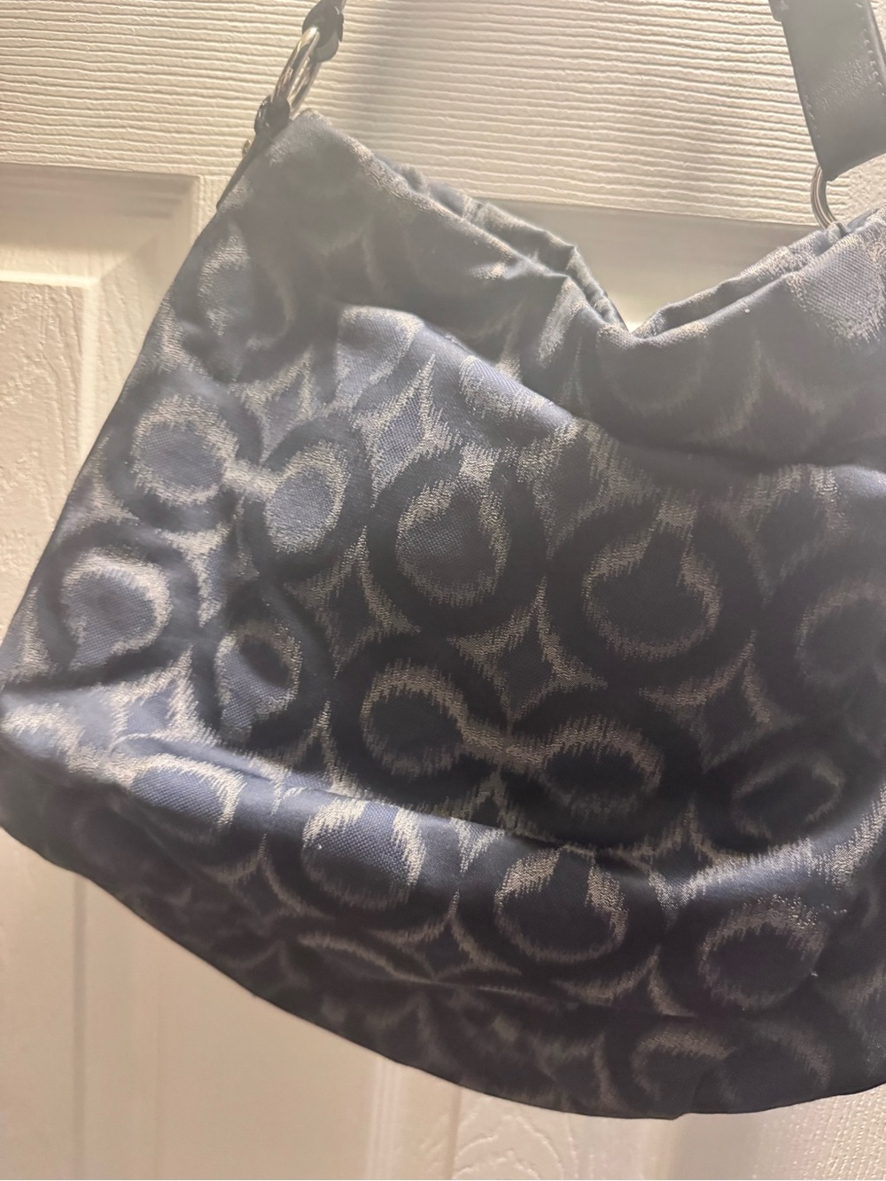 Coach Navy and Silver Signature Hobo Shoulder Bag